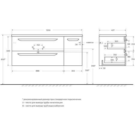 Тумба под раковину Cezares ECO-CER-N-1200-2C-1A-SO-BL-L Bianco Lucido без ручек