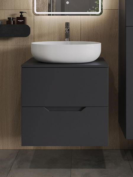 Тумба с раковиной подвесная 60 см Orange Line Li-60TugMDF+B05-520W графит/белый