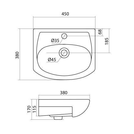 Раковина подвесная (45х38) Aquaton Азов 45 1WH112449