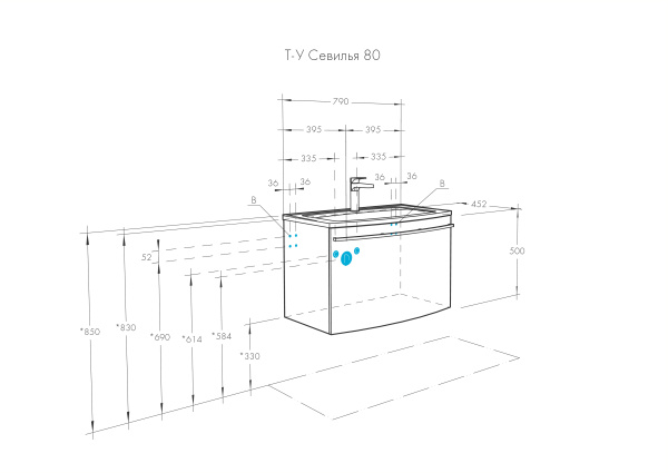 Тумба под раковину Aquaton Севилья 80 1A126301SEG30