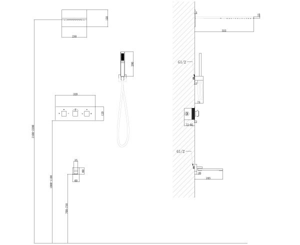 Душевой комплект ABBER Daheim AF8253 скрытого монтажа с изливом, термостат, хром