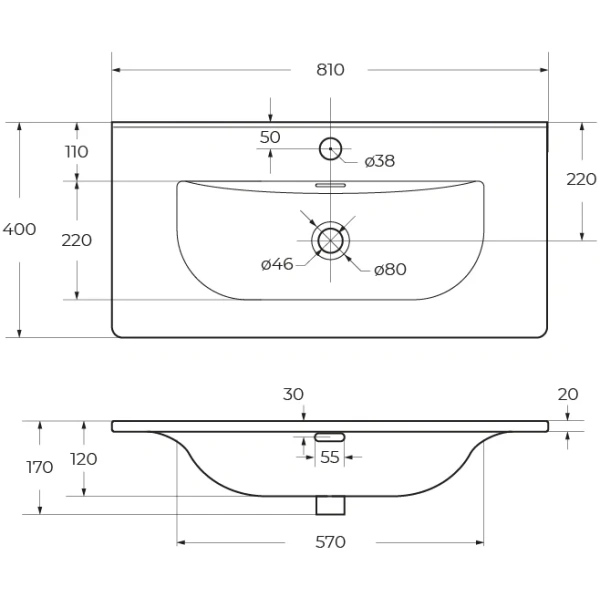 Раковина (81х40) BelBagno BB-8099-3-80  белый