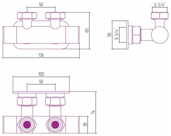 Вентиль 2х3/4" угловой скрытый-скрытый EU50 Темный Титан Муар 15-1418-3434