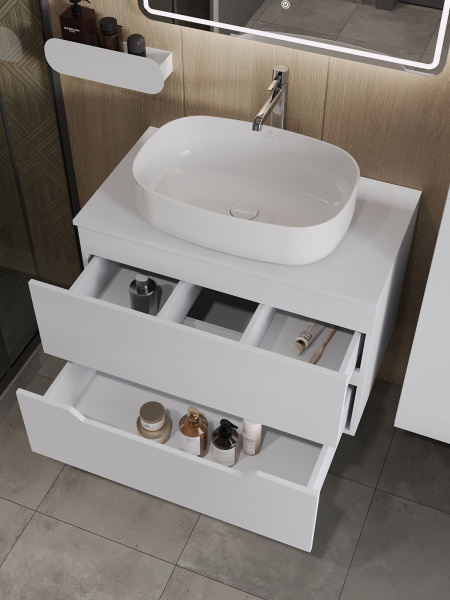 Тумба с раковиной подвесная 80 см,Orange Line Li-80TuwMDF+B07-540W белый