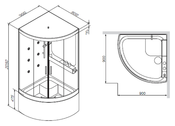 Душевая кабина (90x90) AM.PM Like Deep W80C-019A-090MTA с гидромассажем