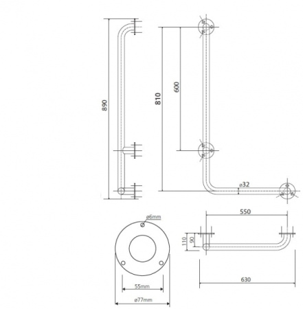 Поручень для душа, правый, матовый Bemeta Help 301122042