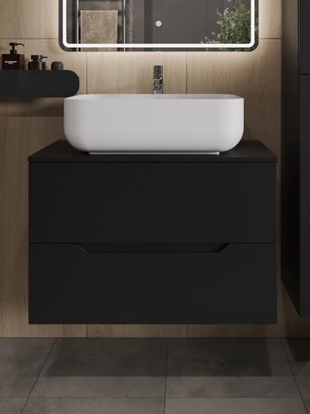 Тумба с раковиной подвесная 80 см, Orange Line Li-80TubMDF+B03-600W черный/белый