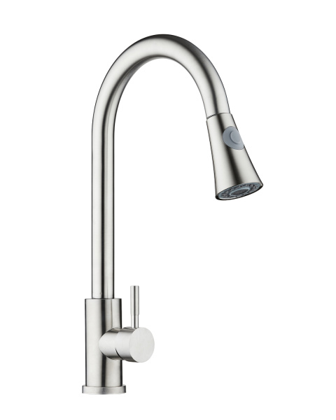 Смеситель для кухни однорычажный с вытяжным изливом Orange Steel M99-120st сталь