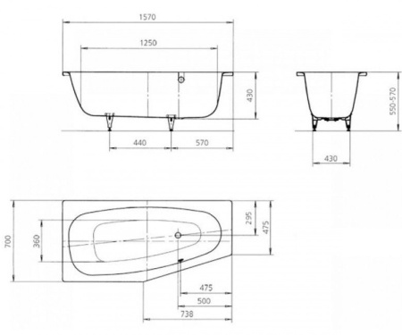 Стальная ванна (157х70) Kaldewei Mini R 834 Standard 224400010001