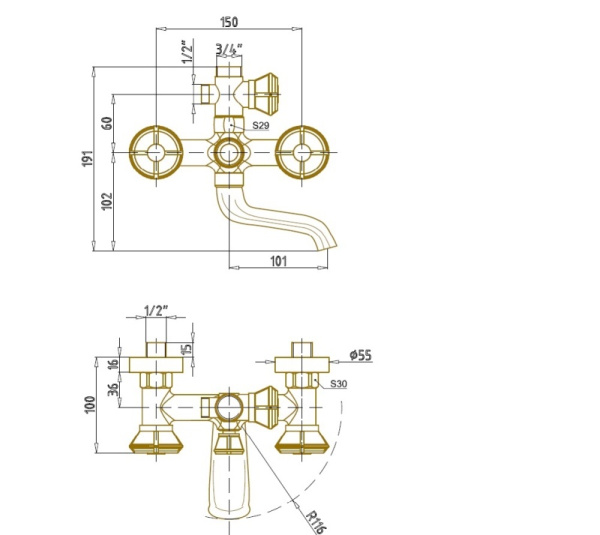 Душевая система с изливом Bronze de Luxe ROYAL 10121DF