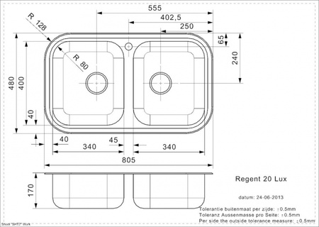 Мойка кухонная Reginox Regent R20 (805х480) Lux 43855