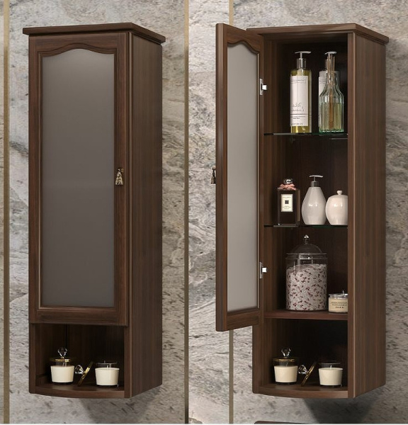 Шкаф Opadiris Риспекто подвесной, одностворчатый, цвет орех антикварный, левый, с матовым стеклом 00-00006081