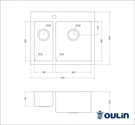 Кухонная мойка (61,6х50,6) Oulin OL-FTR202R