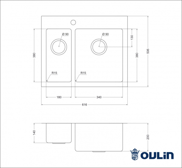 Кухонная мойка (61,6х50,6) Oulin OL-FTR202R