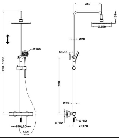 Душевая система с термостатом TEKA Healthy 182300200