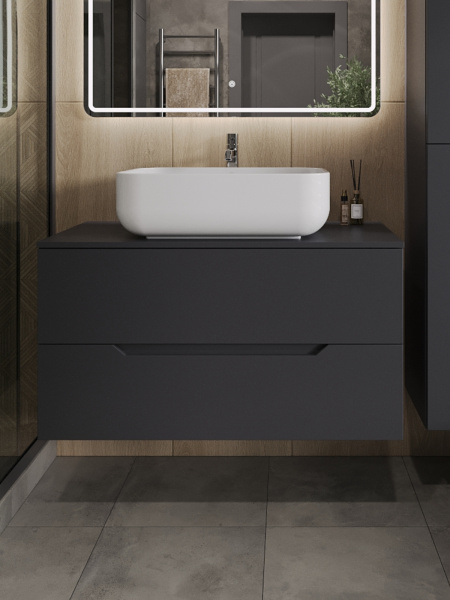 Тумба с раковиной подвесная 100 см, Orange Line Li-100TugMDF+B03-600W графит/белый