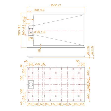 Душевой поддон (150х90) RGW TUS-W 553702915-01
