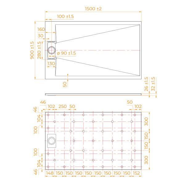 Душевой поддон (150х90) RGW TUS-W 553702915-01