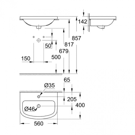 Накладная раковина (55x42) Grohe  Bau Ceramic 39422 000 (39422000)