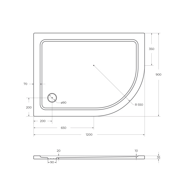 Душевой поддон (120х90) CEZARES TRAY-M-RH-120/90-550-35-W-L