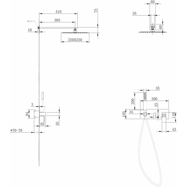 Душевой комплект ABBER Daheim AF8218SP скрытого монтажа без излива, сатин