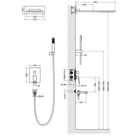 Душевая система встроенная с изливом Timo Briana SX-7119/03SM черный