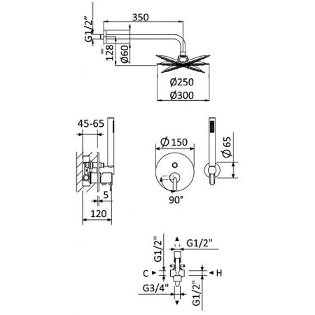 Душевой комплект Cezares Leaf LEAF-DSIP-30-L-ST