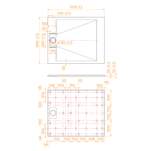 Душевой поддон (110х90) RGW TUS-W 553702911-01