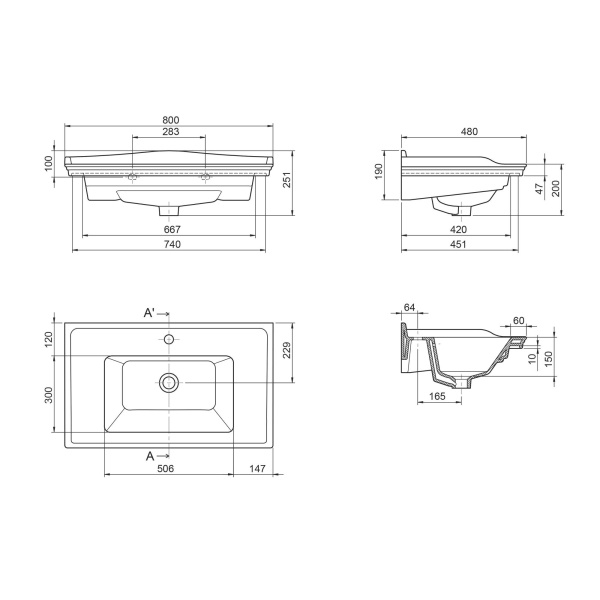 Умывальник мебельный Opadiris CeraStyle Kapadokya 80 036300-u-01