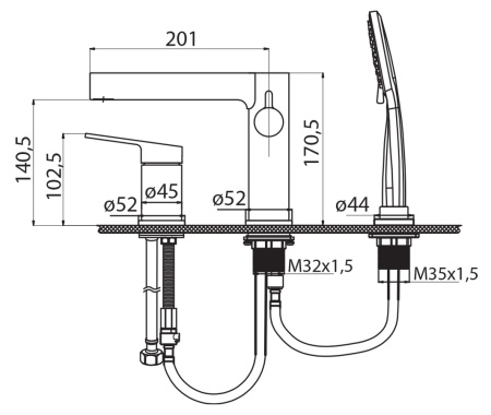 Смеситель на борт ванны BelBagno DELTA DEL-BVD3-BORO