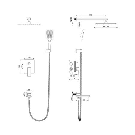 Душевой комплект с внутренней частью Oliveeka D OL-939003-MB, черный матовый