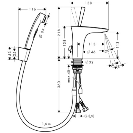 Смесить для раковины с гигиеническим душем Hansgrohe PuraVida 15275400