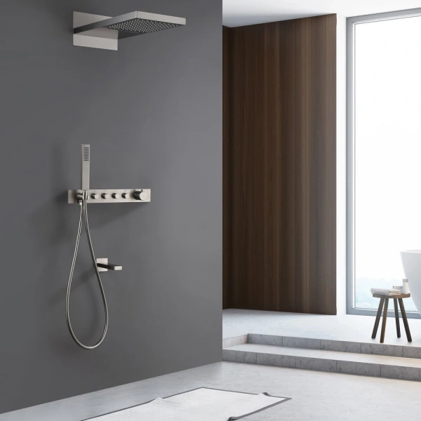 Душевой комплект ABBER Rund AF8753SP скрытого монтажа с изливом, термостат, сатин