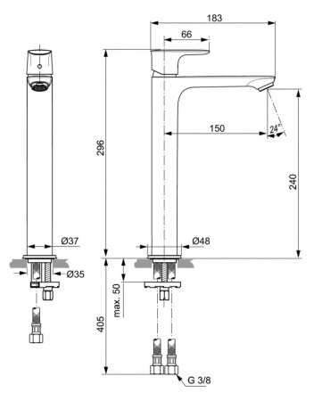 Смеситель для раковины Ideal Standard Connect Air VESSEL  A7027AA