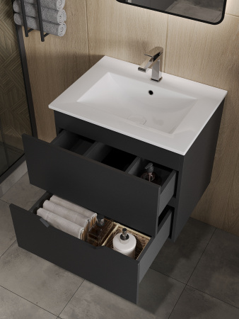 Тумба подвесная с раковиной Orange Line Li-60Tub+Ra черный матовый