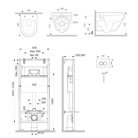 Комплект унитаза с инсталляцией Am.Pm MasterFit Spirit V2.0 IS100101.701700 с сиденьем микролифт, кнопка белый глянец