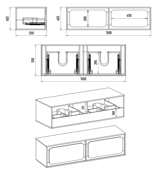 Тумба под раковину Misty Дубль 150  П-Дуб-09150-372Я