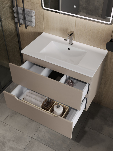 Тумба с раковиной подвесная Orange Line Li-70TuL+Ra  латте матовый