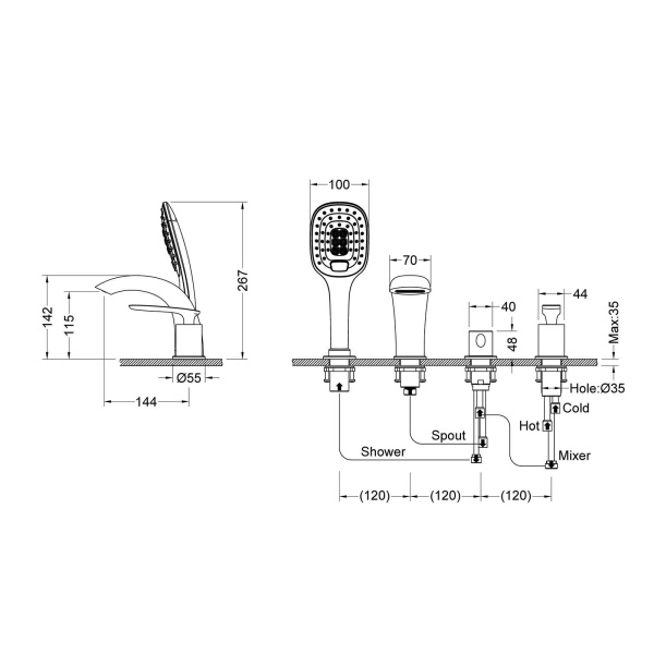 Смеситель для ванны и душа, врезной Timo Helmi 4020/03Y черный