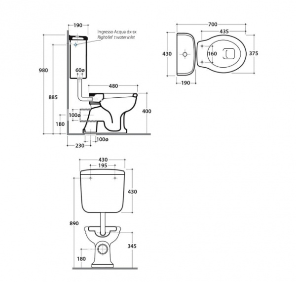 Низкая труба с механизмом для унитаза Globo Paestum BA007cr