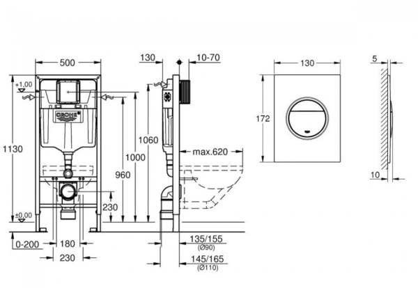 Инсталляция для унитаза с клавишей Grohe RAPID SL 39581 000 (39581000)