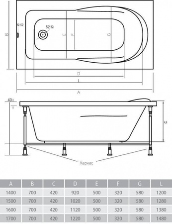 Акриловая ванна ALPEN Karmenta 170х70 AVP0004