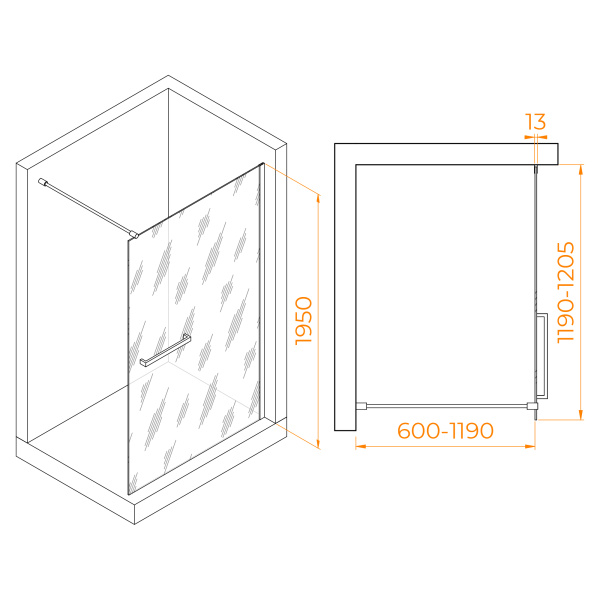 Душевая перегородка 120 см RGW WA-041B Walk In 35104012-14 прозрачное