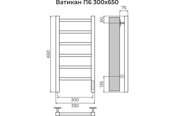 Полотенцесушитель электрический (30х65) П6 Terminus Ватикан 4670078557100