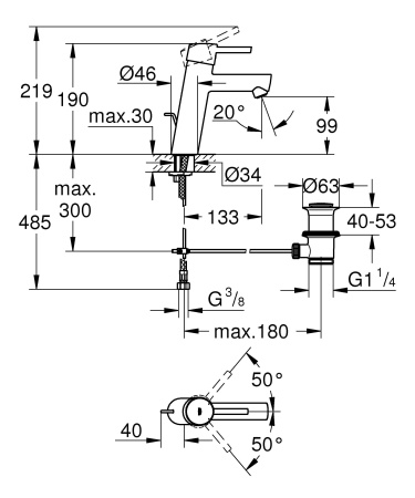 Смеситель для раковины однорычажный Grohe Concetto 23450 001 (23450001)