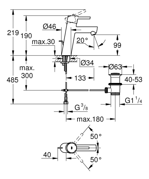 Смеситель для раковины однорычажный Grohe Concetto 23450 001 (23450001)