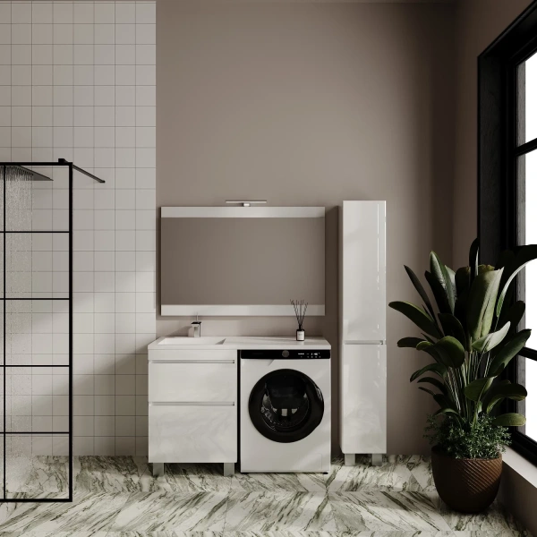 Тумба под стиральную машину напольная без раковины Style Line Даллас Леон СС-00002438 белый глянец