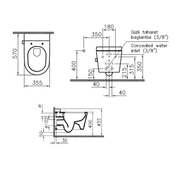 Подвесной безободковый унитаз c функцией биде Vitra Nest 5176B003-6233