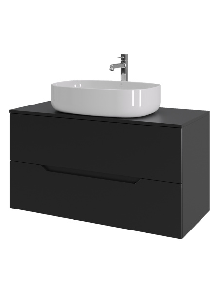 Тумба с раковиной подвесная 100 см, Orange Line Li-100TubMDF+B08-600W черный/белый