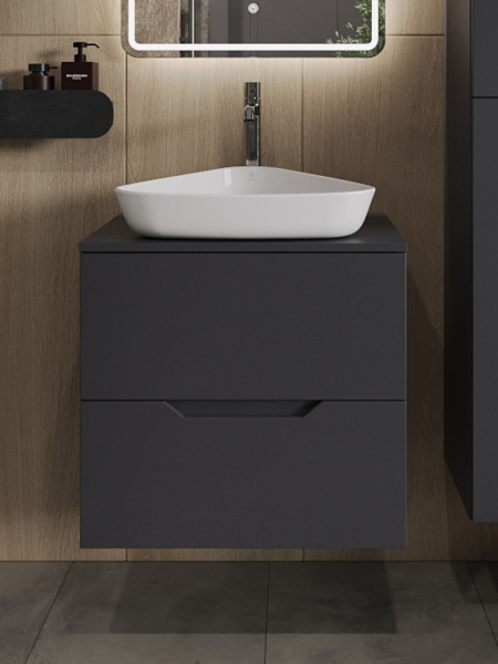 Orange Line Li-60TugMDF+B07-500W Тумба с раковиной подвесная 60 см, графит/белый